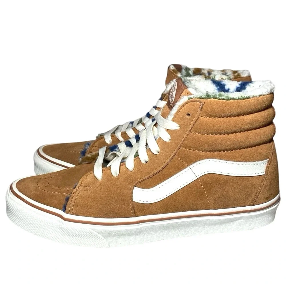 Vans Sk8-Hi Suede High‎ Top Sneakers Tobacco Brown Fleece Lined Multi Pattern